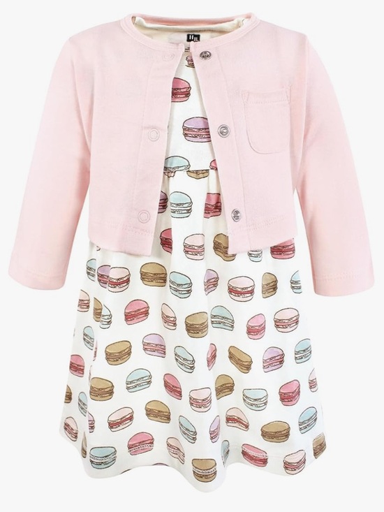 Hudson Baby Other - Hudson Baby Pink Cardigan Dress Set with Macaron Print NWT Size 5T